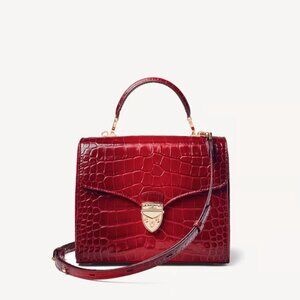 Aspinal of London Mayfair Deep Shine Cherry Ombre Croc Top Handle Handbag Purse